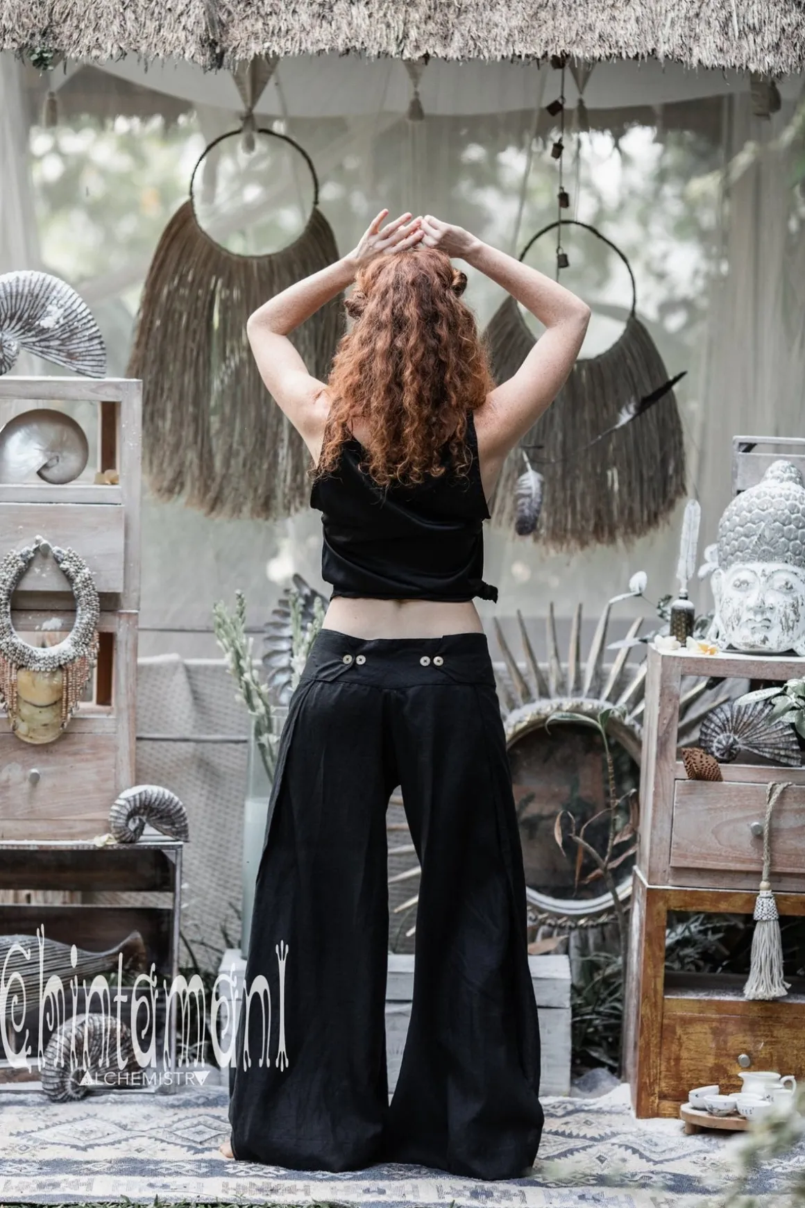 Linen Split Pants / Black