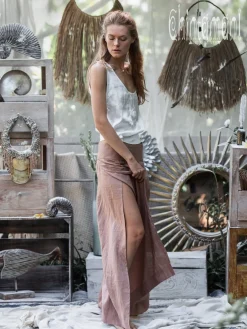 Linen Split Pants / Dusty Pink