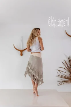 Linen Wrap Skirt / Natural Gray