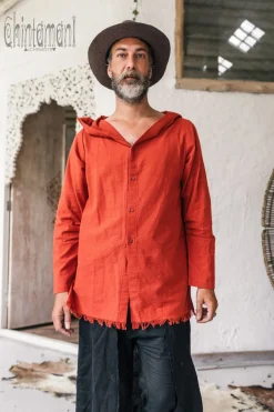 Long Hooded Shirt / Red Ochre