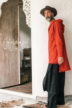 Long Hooded Shirt / Red Ochre