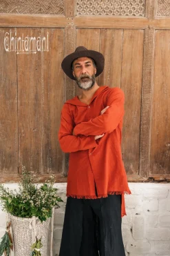 Long Hooded Shirt / Red Ochre