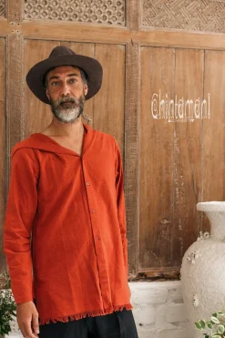 Long Hooded Shirt / Red Ochre