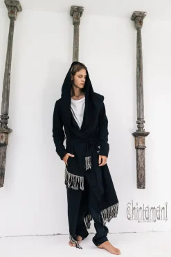 Long Linen & Silk Coat / Black