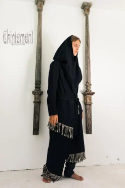 Long Linen & Silk Coat / Black