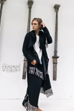 Long Linen & Silk Coat / Black