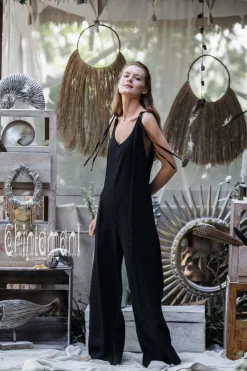 Long Linen Jumpsuit / Black