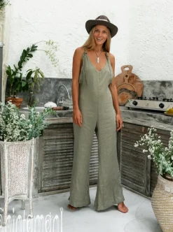 Long Linen Jumpsuit / Green