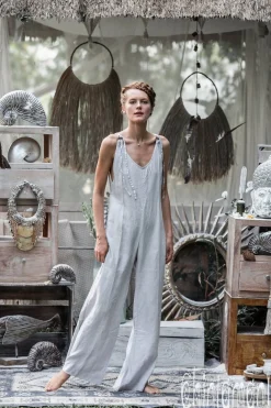 Long Linen Jumpsuit / Light Grey