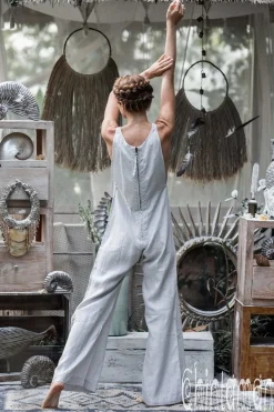 Long Linen Jumpsuit / Light Grey