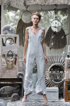 Long Linen Jumpsuit / Light Grey