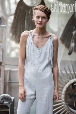 Long Linen Jumpsuit / Light Grey