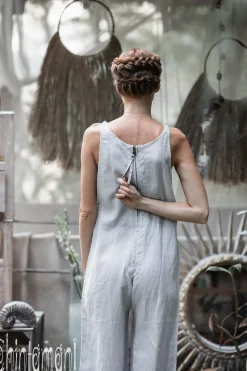 Long Linen Jumpsuit / Light Grey