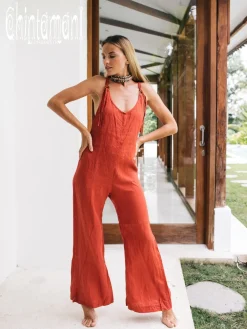 Long Linen Jumpsuit / Red Ochre