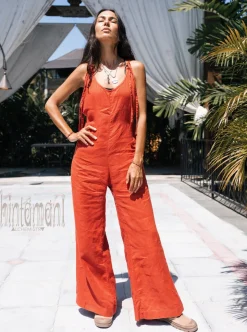 Long Linen Jumpsuit / Red Ochre