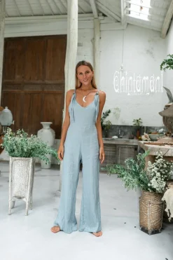 Long Linen Jumpsuit / Blue