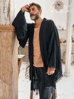 Men's Linen Kimono / Black