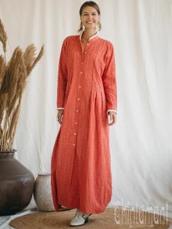 Organic Maxi Dress / Coral Rose