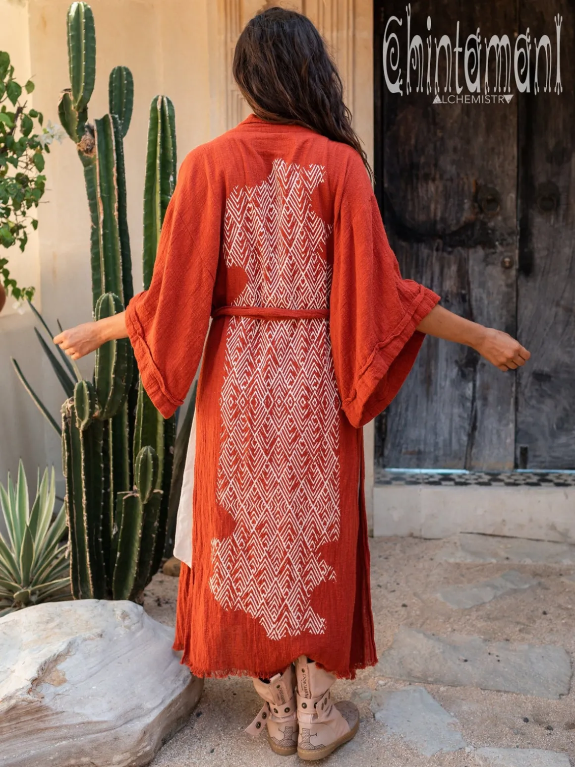 Raw Printed Kimono / Red Ochre