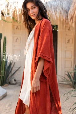 Raw Printed Kimono / Red Ochre