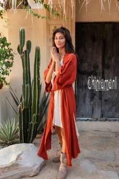 Raw Printed Kimono / Red Ochre