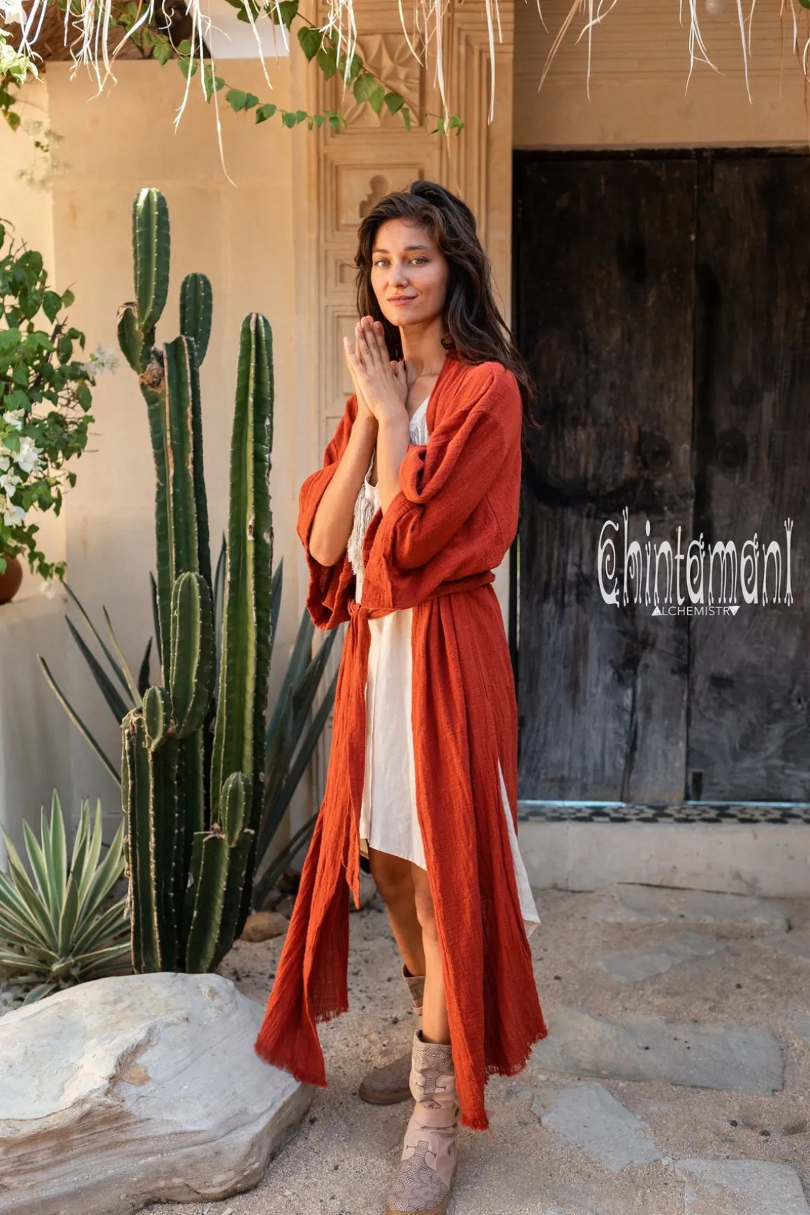 Raw Printed Kimono / Red Ochre