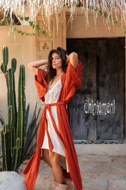 Raw Printed Kimono / Red Ochre