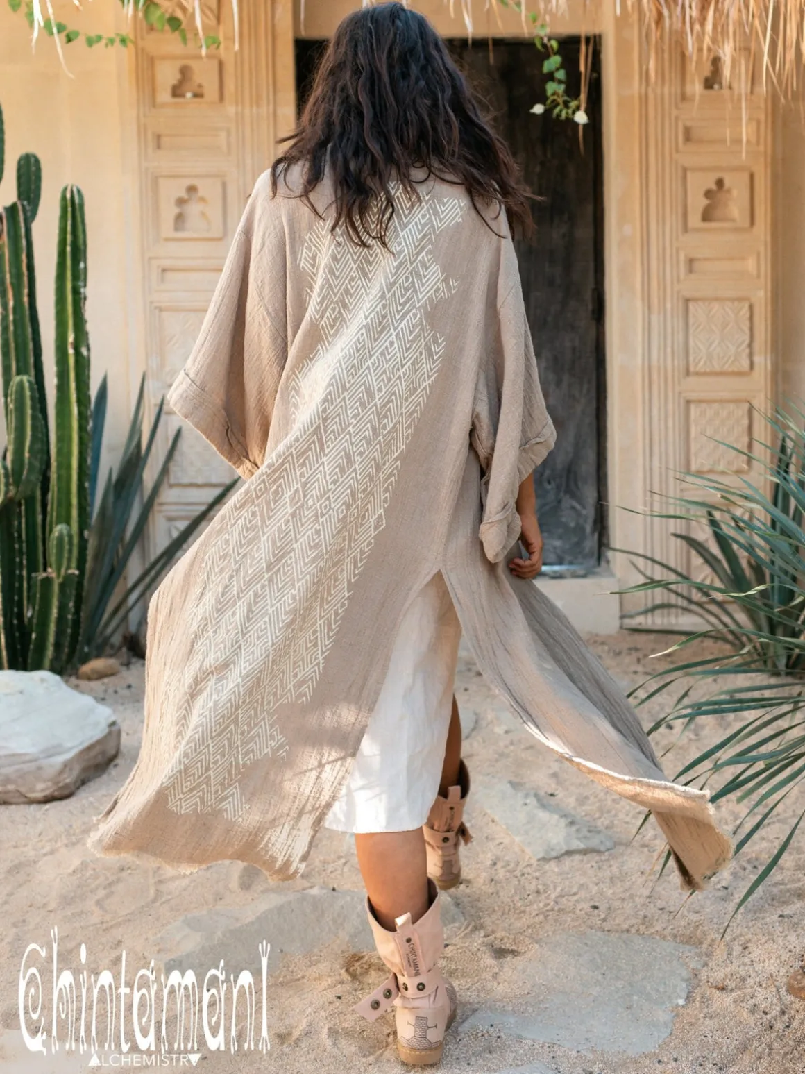 Raw Printed Kimono / Sage