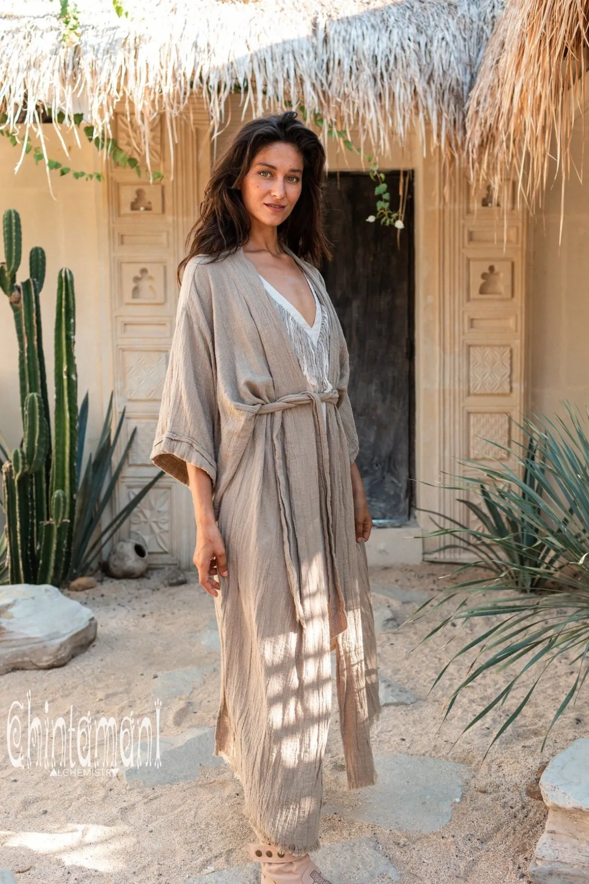 Raw Printed Kimono / Sage