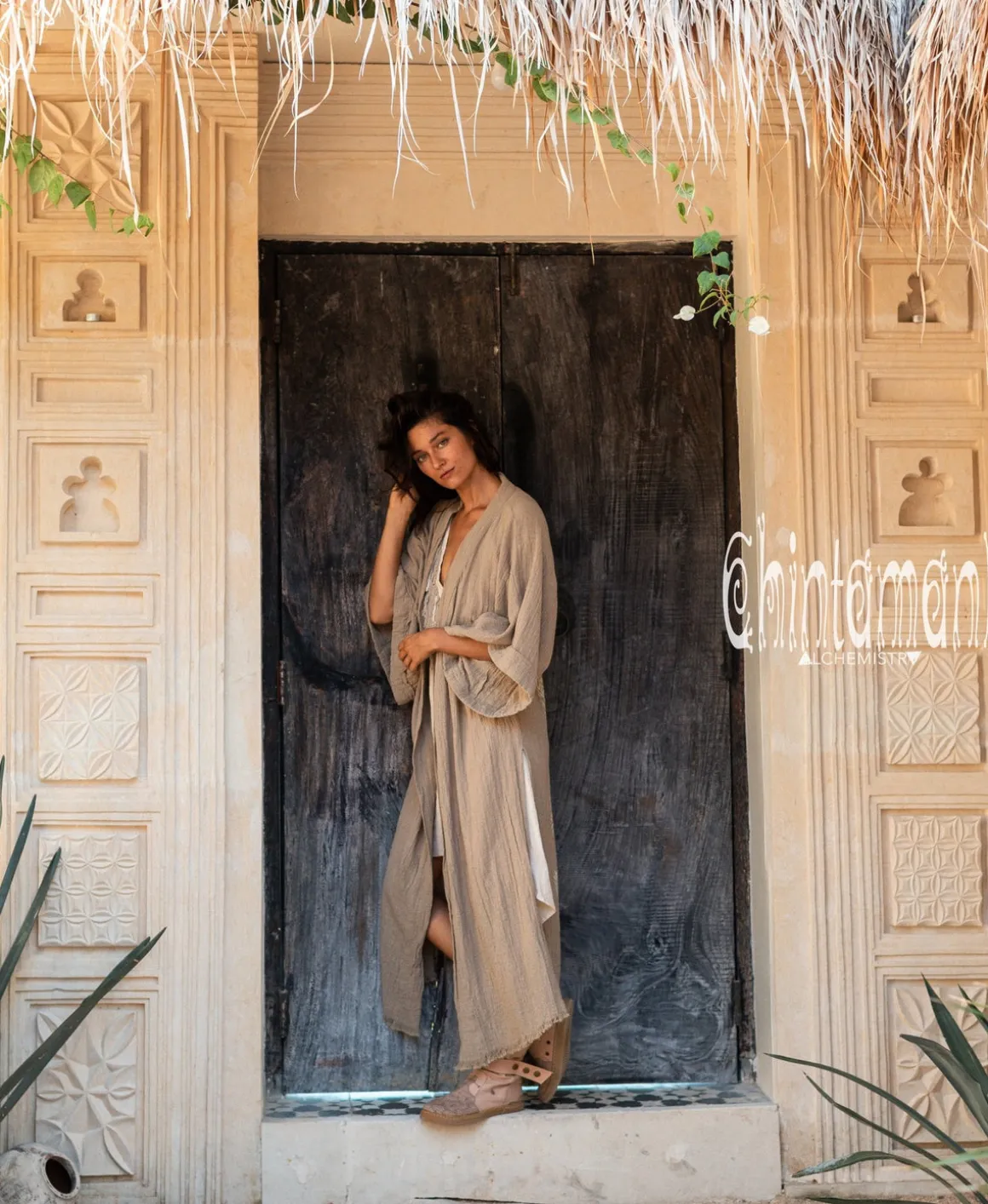 Raw Printed Kimono / Sage