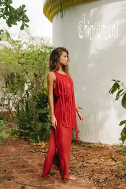 Rope Collar Dress / Red Ochre