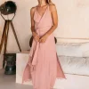 Sleeveless Raw Wrap Dress / Dusty Pink