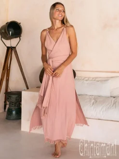 Sleeveless Raw Wrap Dress / Dusty Pink
