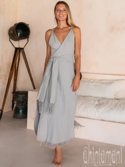 Sleeveless Raw Wrap Dress / Gray