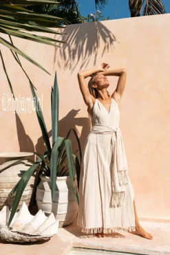 Sleeveless Raw Wrap Dress / Off White