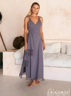 Sleeveless Raw Wrap Dress / Purple