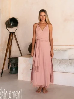 Sleeveless Raw Wrap Dress / Dusty Pink