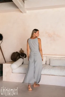 Sleeveless Raw Wrap Dress / Gray