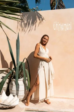 Sleeveless Raw Wrap Dress / Off White