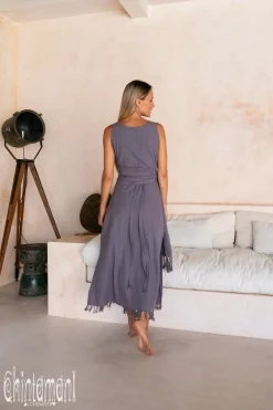 Sleeveless Raw Wrap Dress / Purple