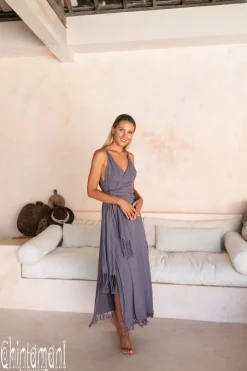 Sleeveless Raw Wrap Dress / Purple