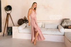 Sleeveless Raw Wrap Dress / Dusty Pink