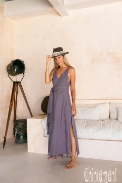 Sleeveless Raw Wrap Dress / Purple