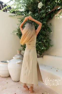 Sleeveless Raw Wrap Dress / Sage