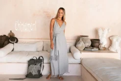 Sleeveless Raw Wrap Dress / Gray