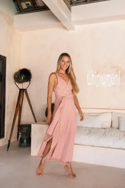 Sleeveless Raw Wrap Dress / Dusty Pink