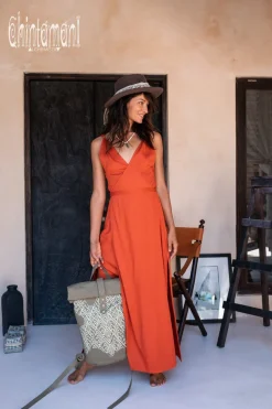 Sleeveless Wrap Dress / Red Ochre