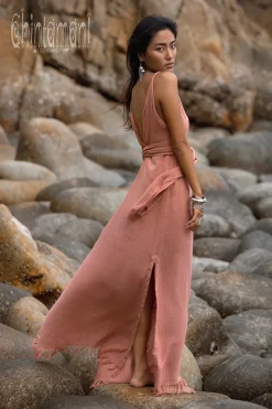 V-neck Maxi Dress / Coral Rose