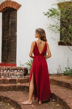 V-neck Maxi Dress / Red Ochre