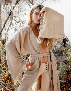 Wide Sleeve Short Kimono / Beige